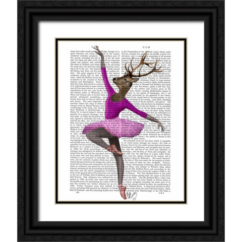 Ballet Deer in Pink Black Ornate Wood Framed Art Print with Double Matting by Fab Funky