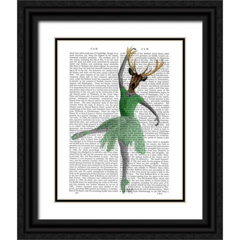 Ballet Deer in Green Black Ornate Wood Framed Art Print with Double Matting by Fab Funky