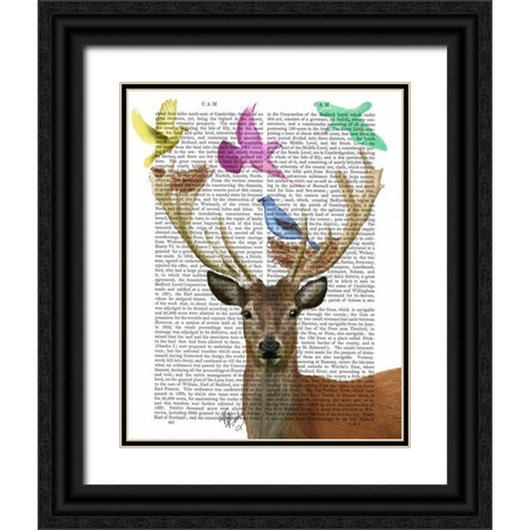 Deer and Birds Nests Pastel Shades Black Ornate Wood Framed Art Print with Double Matting by Fab Funky