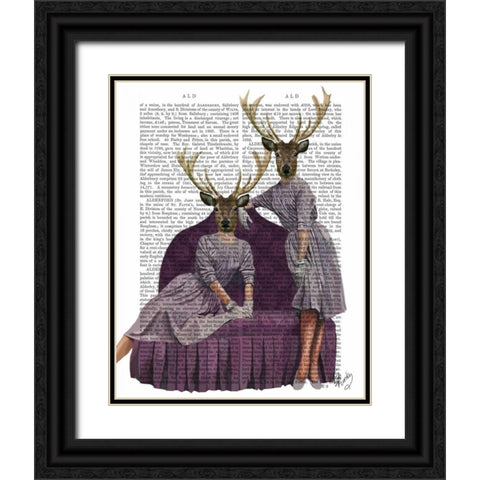 Deer Twins in Purple Black Ornate Wood Framed Art Print with Double Matting by Fab Funky
