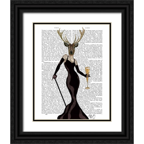 Glamour Deer in Black Black Ornate Wood Framed Art Print with Double Matting by Fab Funky