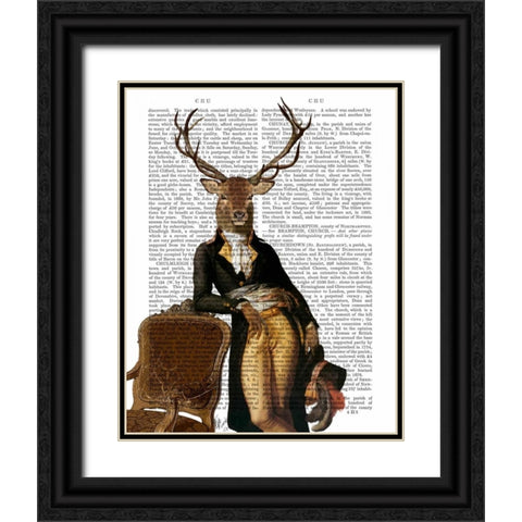Deer and Chair Full Black Ornate Wood Framed Art Print with Double Matting by Fab Funky
