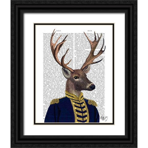Captain Deer Black Ornate Wood Framed Art Print with Double Matting by Fab Funky