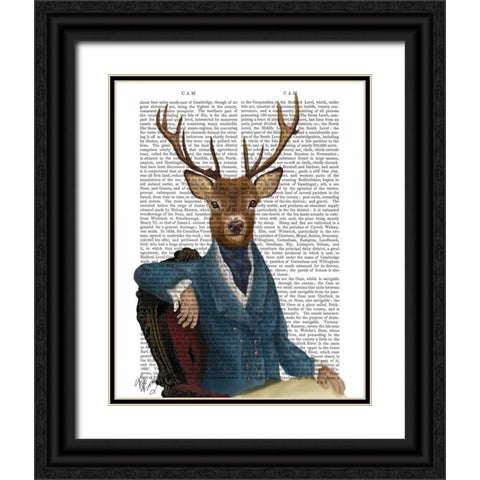 Distinguished Deer Portrait Black Ornate Wood Framed Art Print with Double Matting by Fab Funky