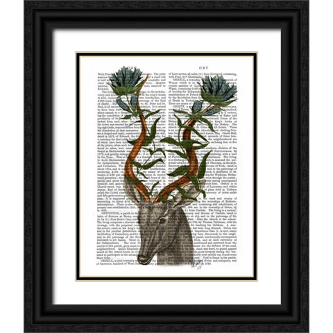 Blue Gazelle Black Ornate Wood Framed Art Print with Double Matting by Fab Funky