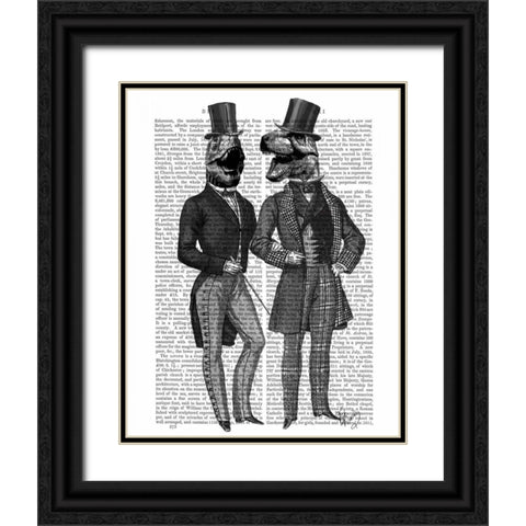 Dinosaur Men Lads Night Out Black Ornate Wood Framed Art Print with Double Matting by Fab Funky