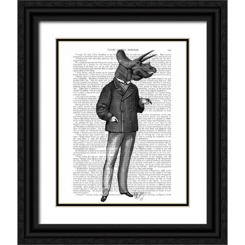 Triceratops Man 1 Dinosaur Black Ornate Wood Framed Art Print with Double Matting by Fab Funky