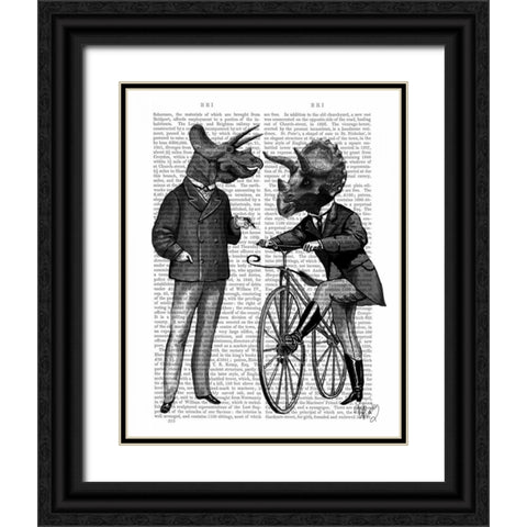 Triceratops Men What Kind of Mileage Black Ornate Wood Framed Art Print with Double Matting by Fab Funky