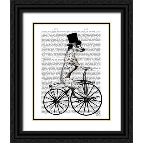 Dalmatian on Bicycle Black Ornate Wood Framed Art Print with Double Matting by Fab Funky