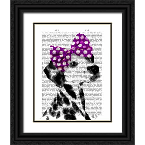 Dalmatian with Purple Bow on Head Black Ornate Wood Framed Art Print with Double Matting by Fab Funky