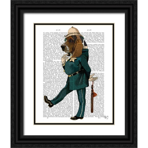 Basset Hound Policeman Black Ornate Wood Framed Art Print with Double Matting by Fab Funky