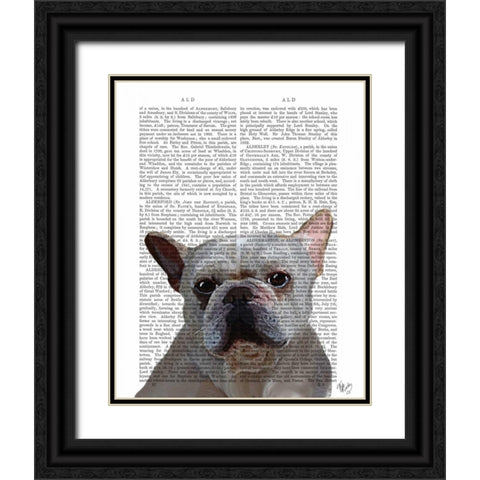 White French Bulldog Plain Black Ornate Wood Framed Art Print with Double Matting by Fab Funky