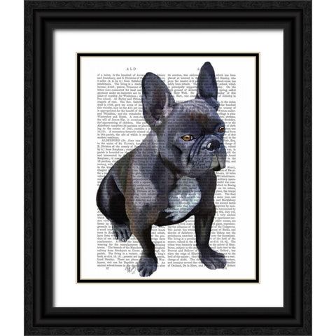 French Bulldog Plain Black Ornate Wood Framed Art Print with Double Matting by Fab Funky
