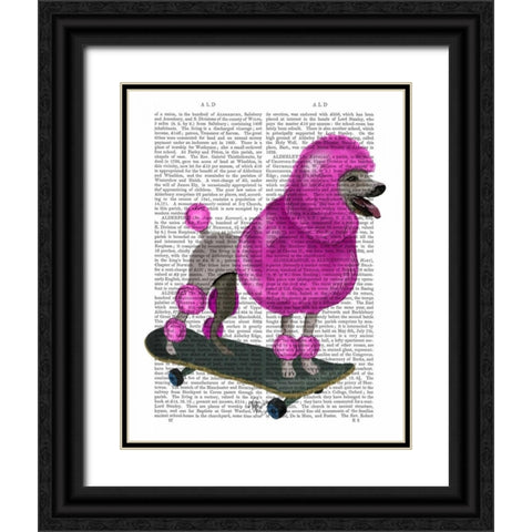 Pink Poodle and Skateboard Black Ornate Wood Framed Art Print with Double Matting by Fab Funky