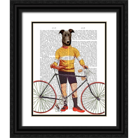 Greyhound Cyclist Black Ornate Wood Framed Art Print with Double Matting by Fab Funky