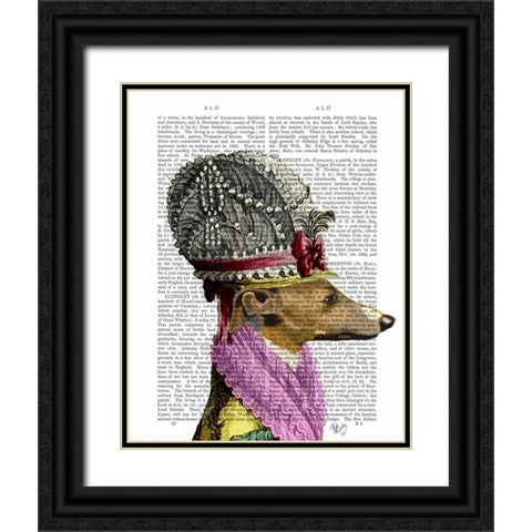 Greyhound in 16th Century Hat Black Ornate Wood Framed Art Print with Double Matting by Fab Funky