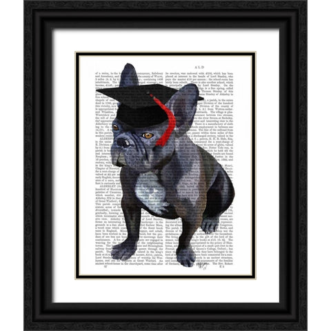 Graduation French Bulldog Black Ornate Wood Framed Art Print with Double Matting by Fab Funky