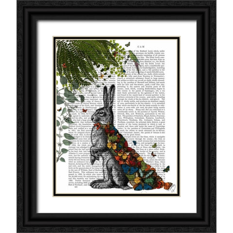 Hare with Butterfly Cloak Black Ornate Wood Framed Art Print with Double Matting by Fab Funky