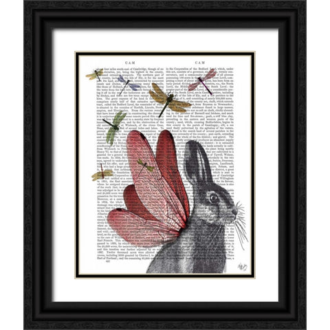 Dragonfly Hare Black Ornate Wood Framed Art Print with Double Matting by Fab Funky