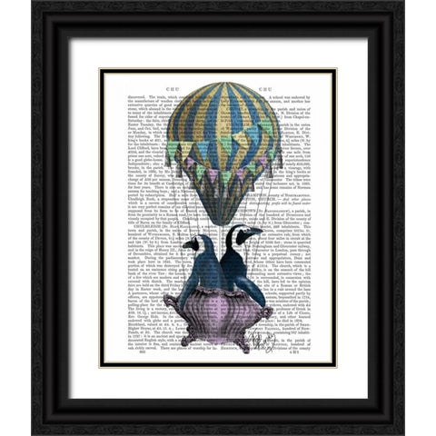 Flying Penguins Black Ornate Wood Framed Art Print with Double Matting by Fab Funky