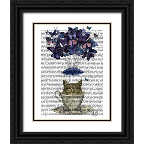 Owl In Teacup Black Ornate Wood Framed Art Print with Double Matting by Fab Funky