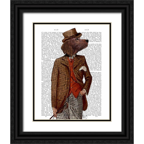 Red Setter Rider Portrait Black Ornate Wood Framed Art Print with Double Matting by Fab Funky