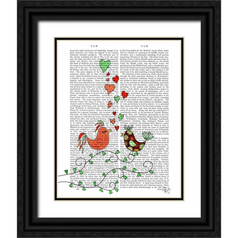 Love Birds Illustration Black Ornate Wood Framed Art Print with Double Matting by Fab Funky