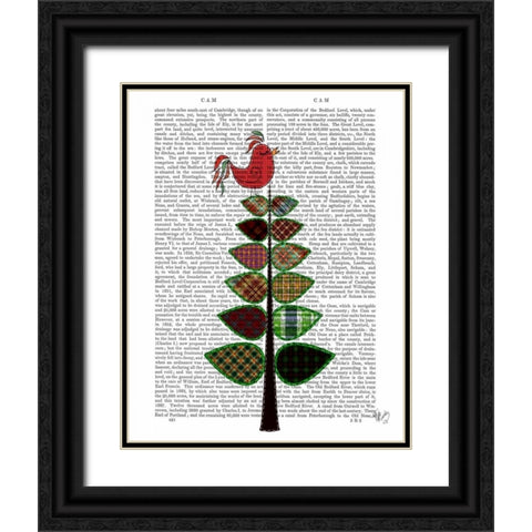 Tartan Tree Illustration Black Ornate Wood Framed Art Print with Double Matting by Fab Funky