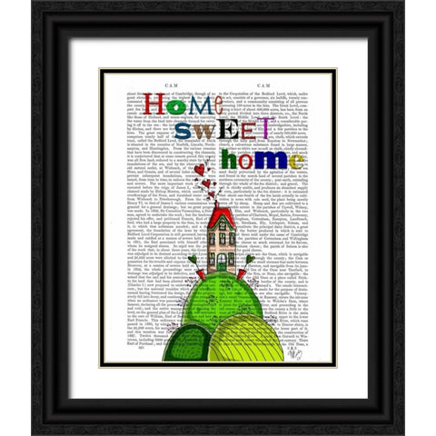 Home Sweet Home Illustration Black Ornate Wood Framed Art Print with Double Matting by Fab Funky