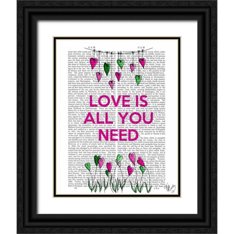 Love Is All You Need Illustration Black Ornate Wood Framed Art Print with Double Matting by Fab Funky
