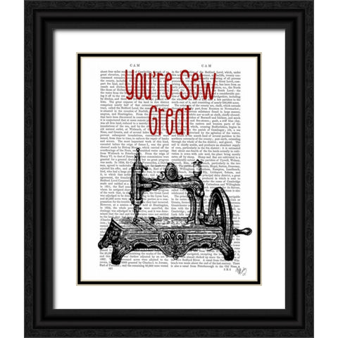 Youre Sew Great Illustration Black Ornate Wood Framed Art Print with Double Matting by Fab Funky