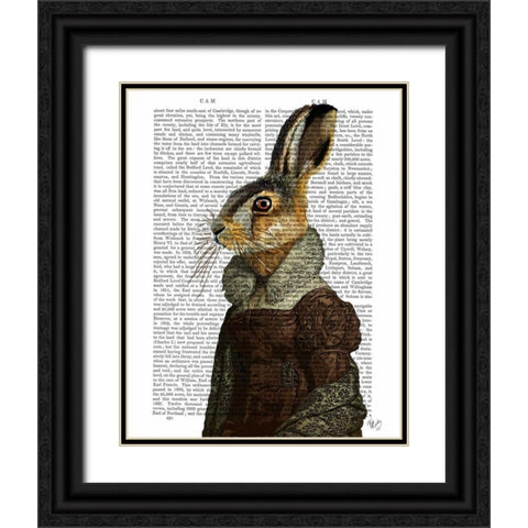 Madam Hare Portrait Black Ornate Wood Framed Art Print with Double Matting by Fab Funky