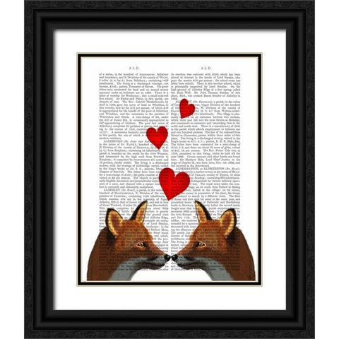 Foxes in Love Black Ornate Wood Framed Art Print with Double Matting by Fab Funky