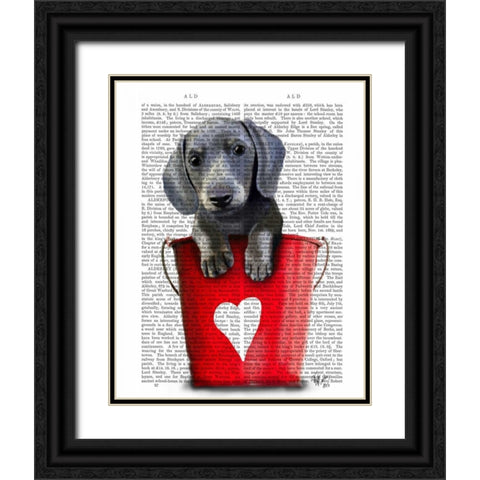 Buckets of Love Dachshund Puppy Black Ornate Wood Framed Art Print with Double Matting by Fab Funky