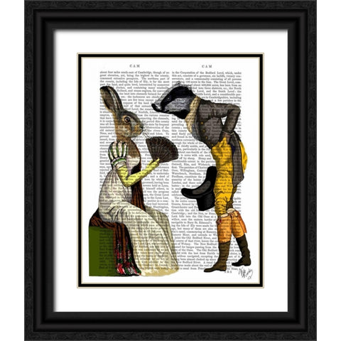 Look Of Love Regency Badger and Hare Couple Black Ornate Wood Framed Art Print with Double Matting by Fab Funky