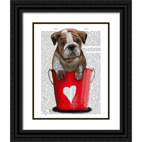 Bulldog Bucket Of Love Red Black Ornate Wood Framed Art Print with Double Matting by Fab Funky