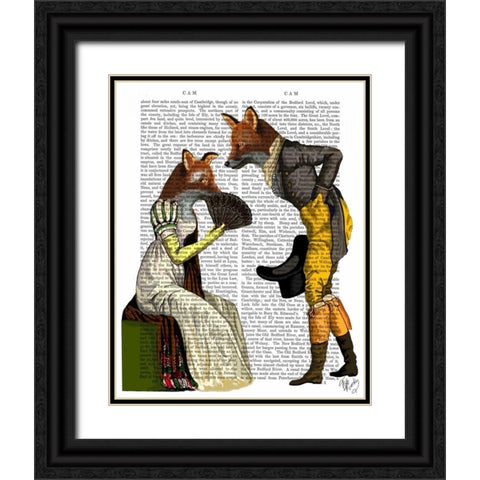Foxes Courting Black Ornate Wood Framed Art Print with Double Matting by Fab Funky