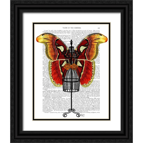 Mannequin Red And Yellow Butterfly Black Ornate Wood Framed Art Print with Double Matting by Fab Funky