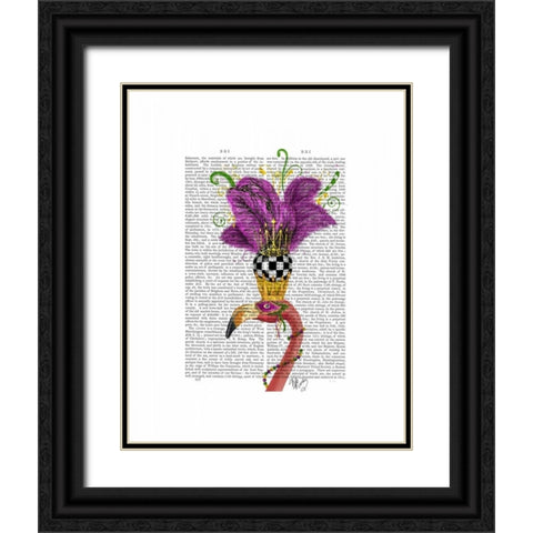 Mardi Gras Flamingo Portrait Black Ornate Wood Framed Art Print with Double Matting by Fab Funky