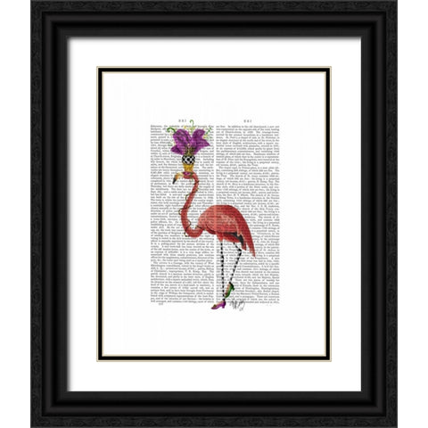 Mardi Gras Flamingo Full Black Ornate Wood Framed Art Print with Double Matting by Fab Funky
