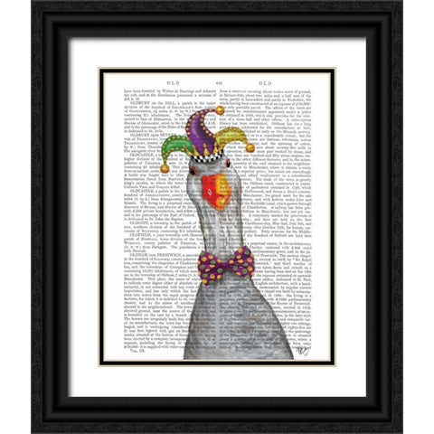 Mardi Gras Goose Jester Hat Black Ornate Wood Framed Art Print with Double Matting by Fab Funky
