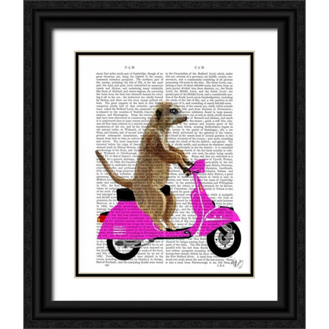 Meerkat on Pink Moped Black Ornate Wood Framed Art Print with Double Matting by Fab Funky
