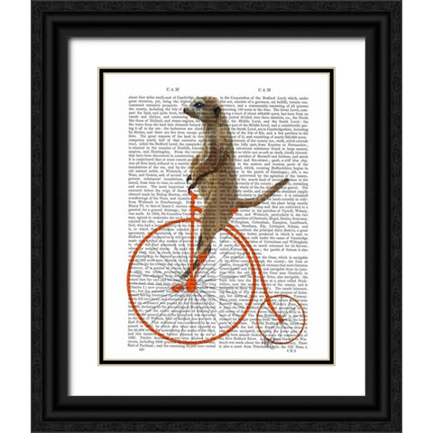 Meerkat on Orange Penny Farthing Black Ornate Wood Framed Art Print with Double Matting by Fab Funky