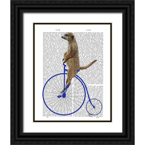 Meerkat On Blue Penny Farthing Black Ornate Wood Framed Art Print with Double Matting by Fab Funky