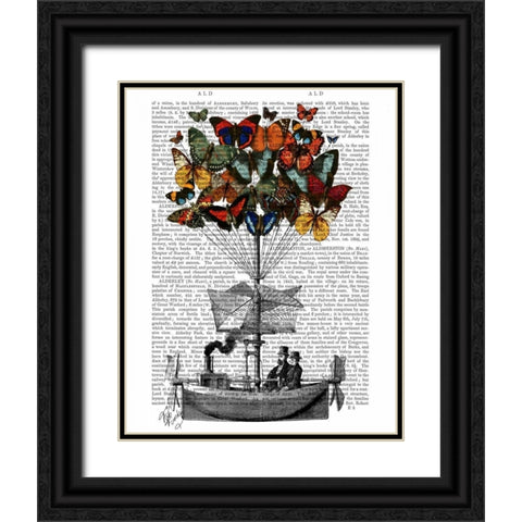 Butterfly Airship Black Ornate Wood Framed Art Print with Double Matting by Fab Funky