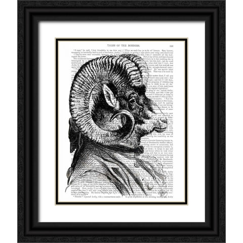 Bighorn Sheep In Suit Black Ornate Wood Framed Art Print with Double Matting by Fab Funky