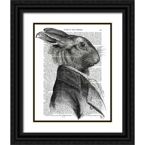 Rabbit Portrait Profile Black Ornate Wood Framed Art Print with Double Matting by Fab Funky