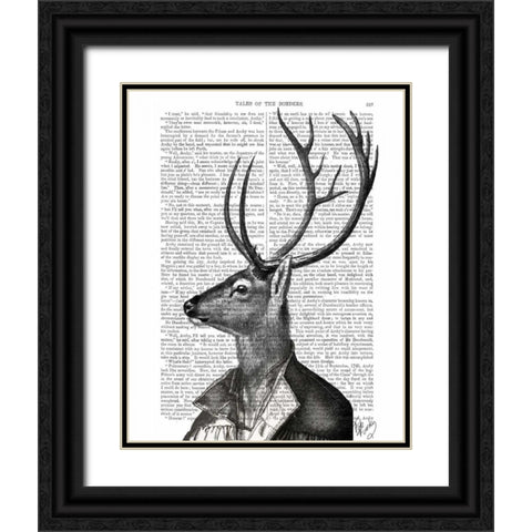 Deer Portrait 2 Black Ornate Wood Framed Art Print with Double Matting by Fab Funky