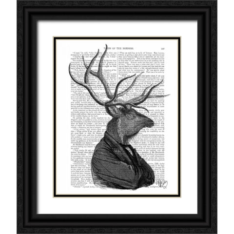 Deer Portrait 1 Black Ornate Wood Framed Art Print with Double Matting by Fab Funky