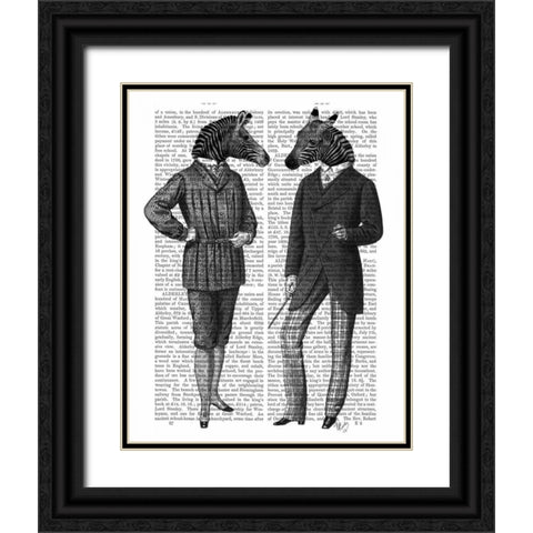 Two Zebra Gentlemen Black Ornate Wood Framed Art Print with Double Matting by Fab Funky